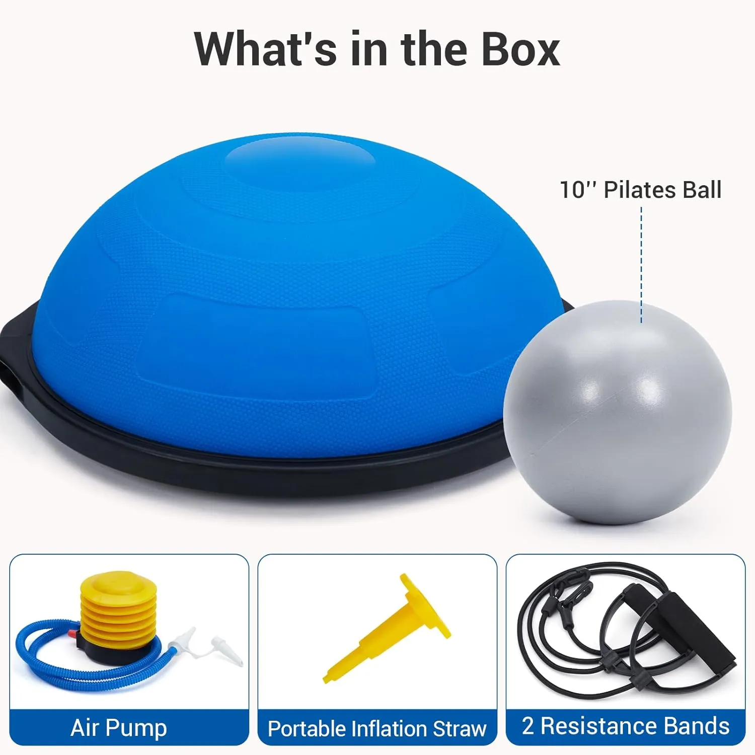 23/25in Balance Ball, 1600 lbs Half Exercise Ball with Nonslip Base, Inflatable Half Ball Balance Trainer, Stability Half Yoga Ball Strength Training Equipment with 2 Bands, Pump, Extra Ball Included,