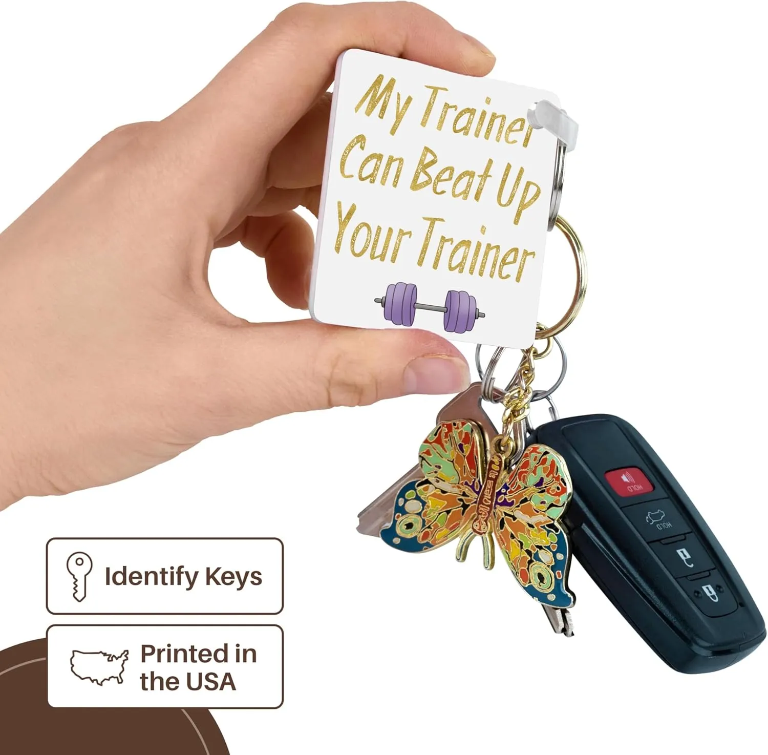 3dRose, My Trainer Can Beat Up Your Trainer - Funny Fitness Saying, Key Chain