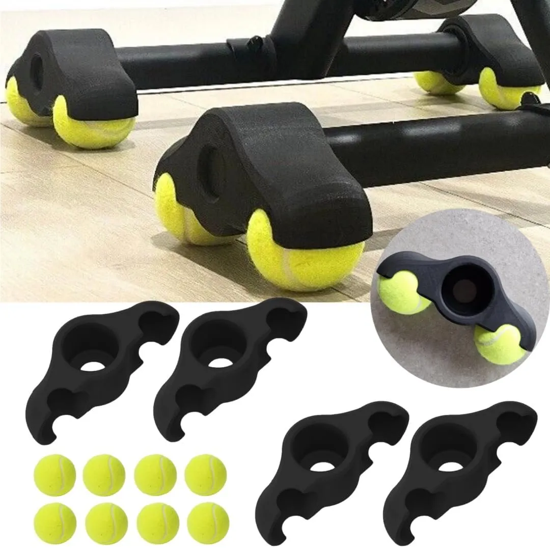 4pcs Indoor Bike Trainer Stand Rocker Feet Adapters with 8pcs Tennis Balls, for Indoor Bicycle Trainer Training Stationary Bikes, Stability Accessories for Smart Bike Resistance Trainer