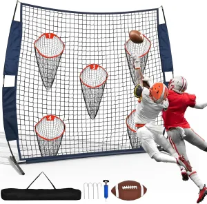 7x7ft/8x8ft Football Throwing Net, Football Nets for Throwing with 5 Target Pockets, Football Throwing Target for Quarterback, Includes Portable Carry Bag, Football Training Practice