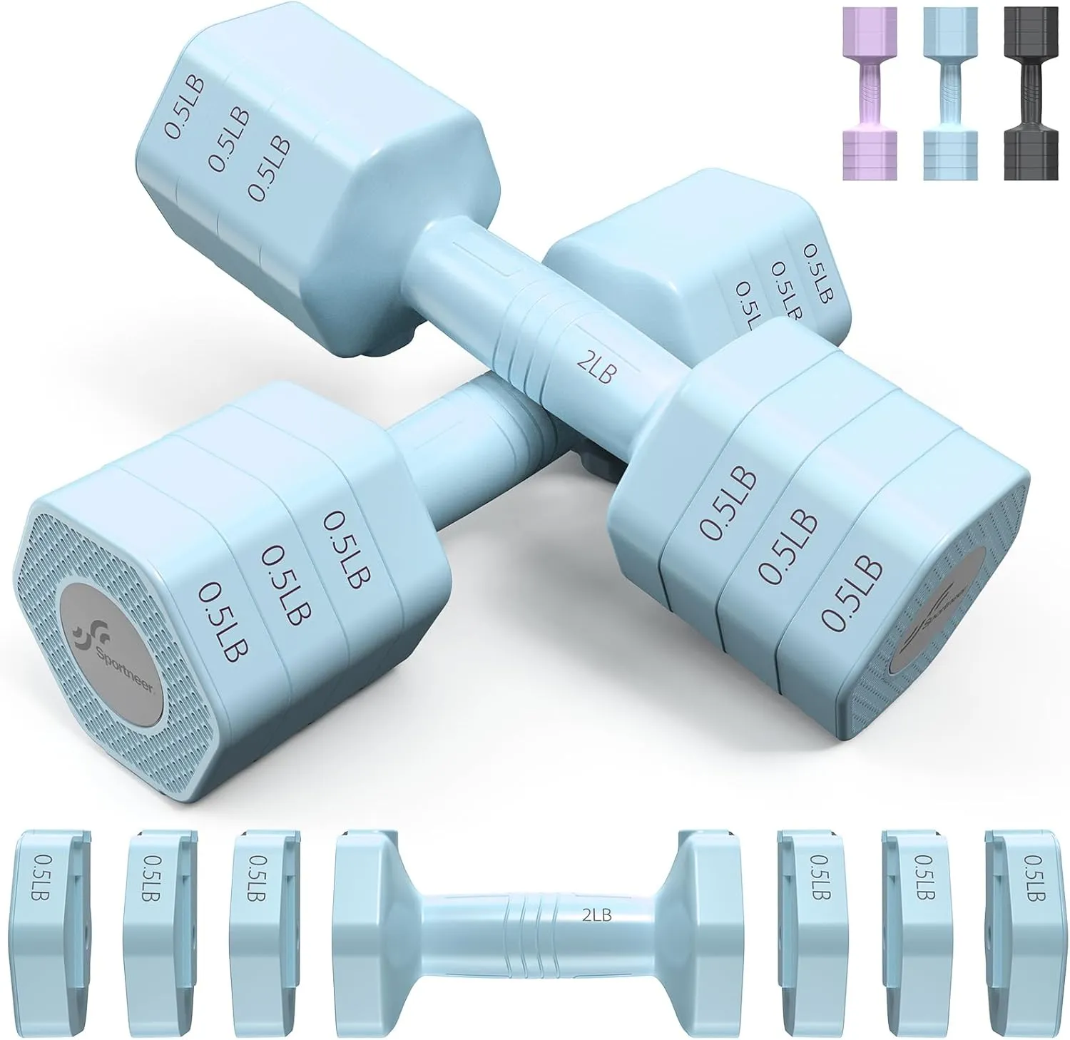 Adjustable Dumbbells Hand Weights Set: Sportneer 4 In 1 Weight Each 2lb 3lb 4lb 5lb Free Weights Dumbbells Set for Women Fast Adjust Dumbbell Set for Men Home Gym Workout Strength Training Exercise