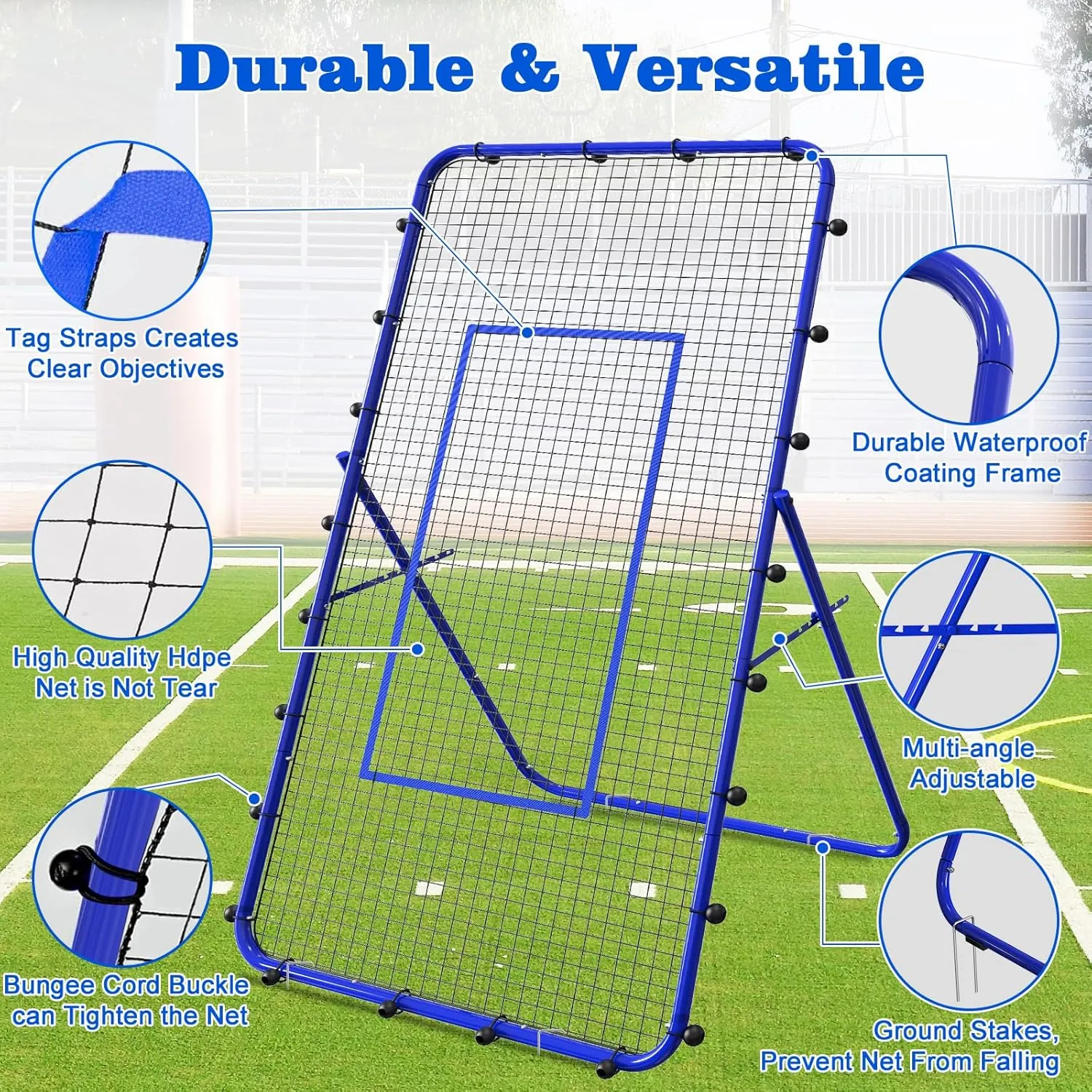 Adjustable Volleyball Rebounder Net 7x4 FT, Steel Frame & High-Tension PE Netting, Durable & Portable Volleyball Training Equipment Practice for Improving Volleying, Bumping, Spiking Skills