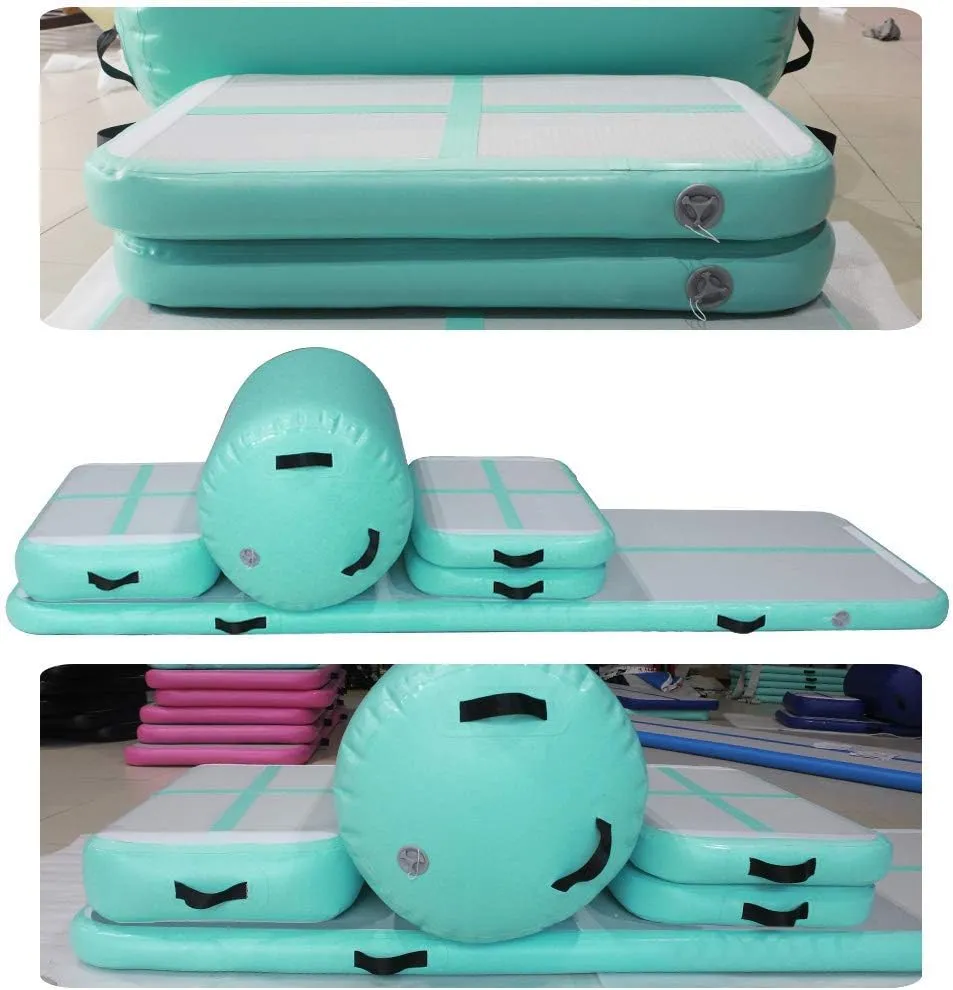 AKSPORT 5pcs Set of Inflatable Gymnastics Air Mat Tumble Track Tumbling Mat Floor Mats with Electric Air Pump for Home Use/Training/Cheerleading/Beach/Park and Water