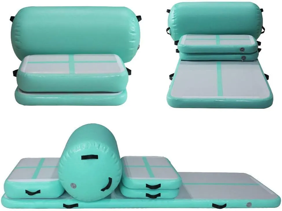 AKSPORT 5pcs Set of Inflatable Gymnastics Air Mat Tumble Track Tumbling Mat Floor Mats with Electric Air Pump for Home Use/Training/Cheerleading/Beach/Park and Water