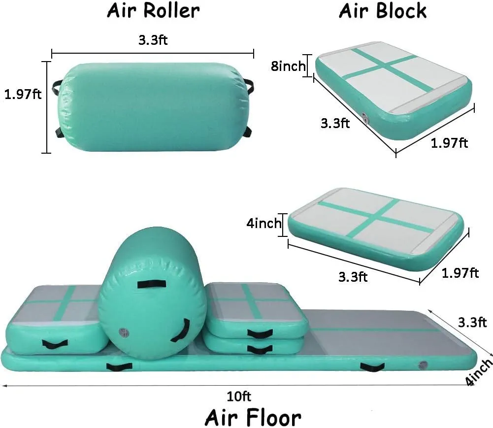 AKSPORT 5pcs Set of Inflatable Gymnastics Air Mat Tumble Track Tumbling Mat Floor Mats with Electric Air Pump for Home Use/Training/Cheerleading/Beach/Park and Water