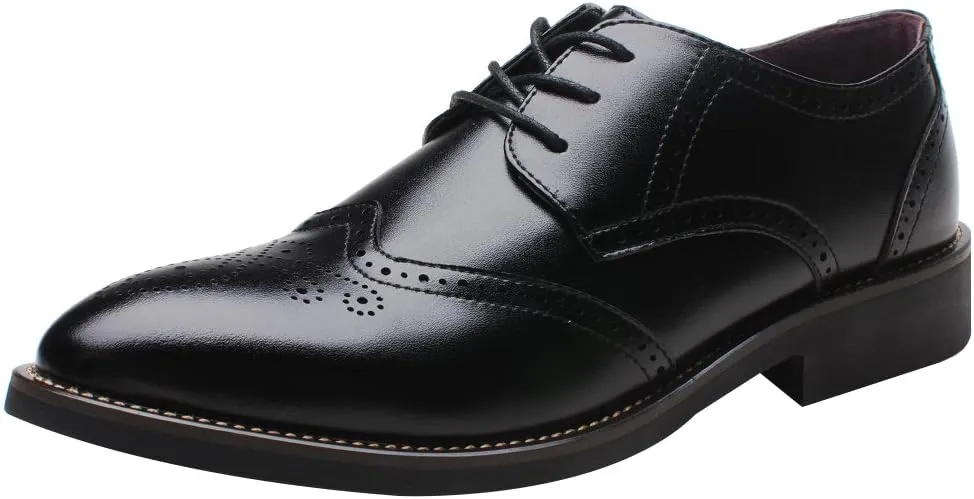 ANUFER Mens British Style Wingtip Brogue Dress Shoes Elegant Pointed Toe Derbies