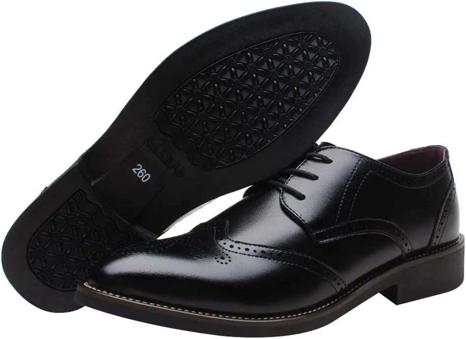 ANUFER Mens British Style Wingtip Brogue Dress Shoes Elegant Pointed Toe Derbies