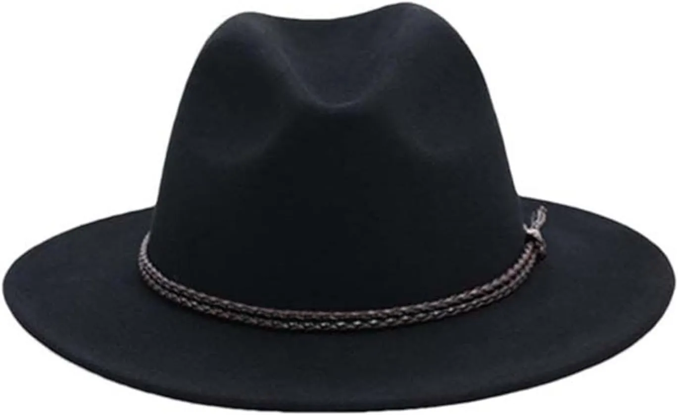 Aoleaky Waterproof Wool Hat Wide Brim Cowboy Felt Hat British Retro Knight Hat Wool Fedora Hats Cloche Wool Felt Hat