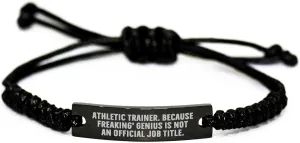 Athletic Trainer Rope Bracelet, Funny Quote Gift from Friends to Men, Adjustable Black Stainless Steel with Interlaced Rope, Father's Day Unique Gifts