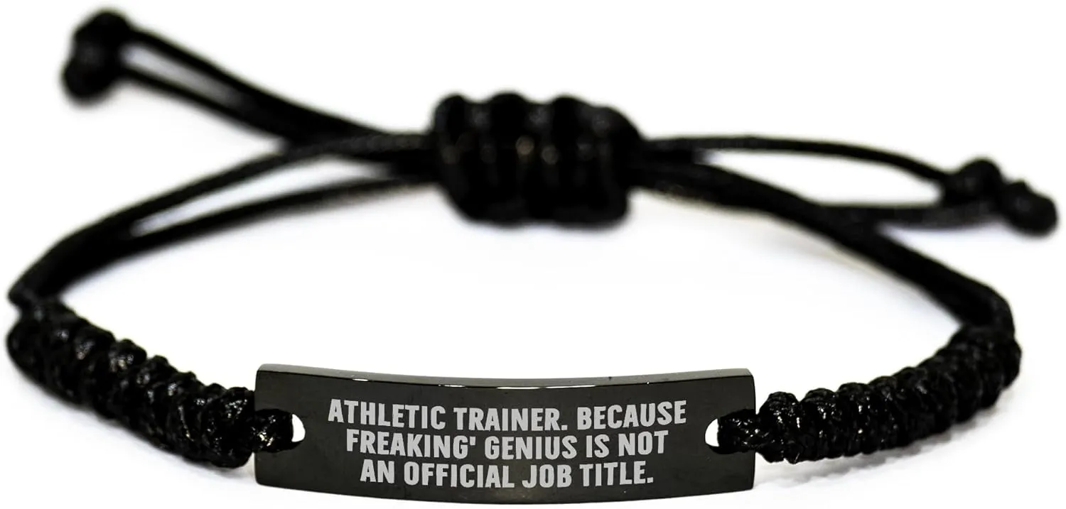 Athletic Trainer Rope Bracelet, Funny Quote Gift from Friends to Men, Adjustable Black Stainless Steel with Interlaced Rope, Father's Day Unique Gifts