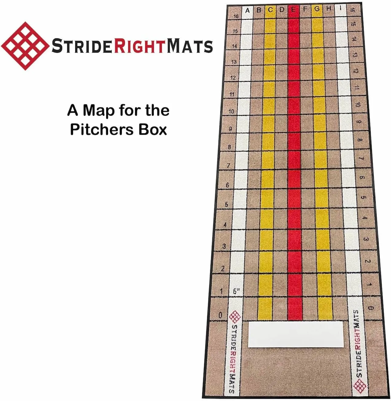 Baseball/Softball Dual Purpose Instructional Pitching Mat | Mound Overlay Stance & Stride Throwing Trainer with Power Lanes & Pitching Rubber | Beginning or Advanced Pitcher | Stride Right Mats