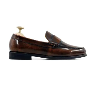 Bespoke Men's Patina Finish Calf Leather Brown Loafer