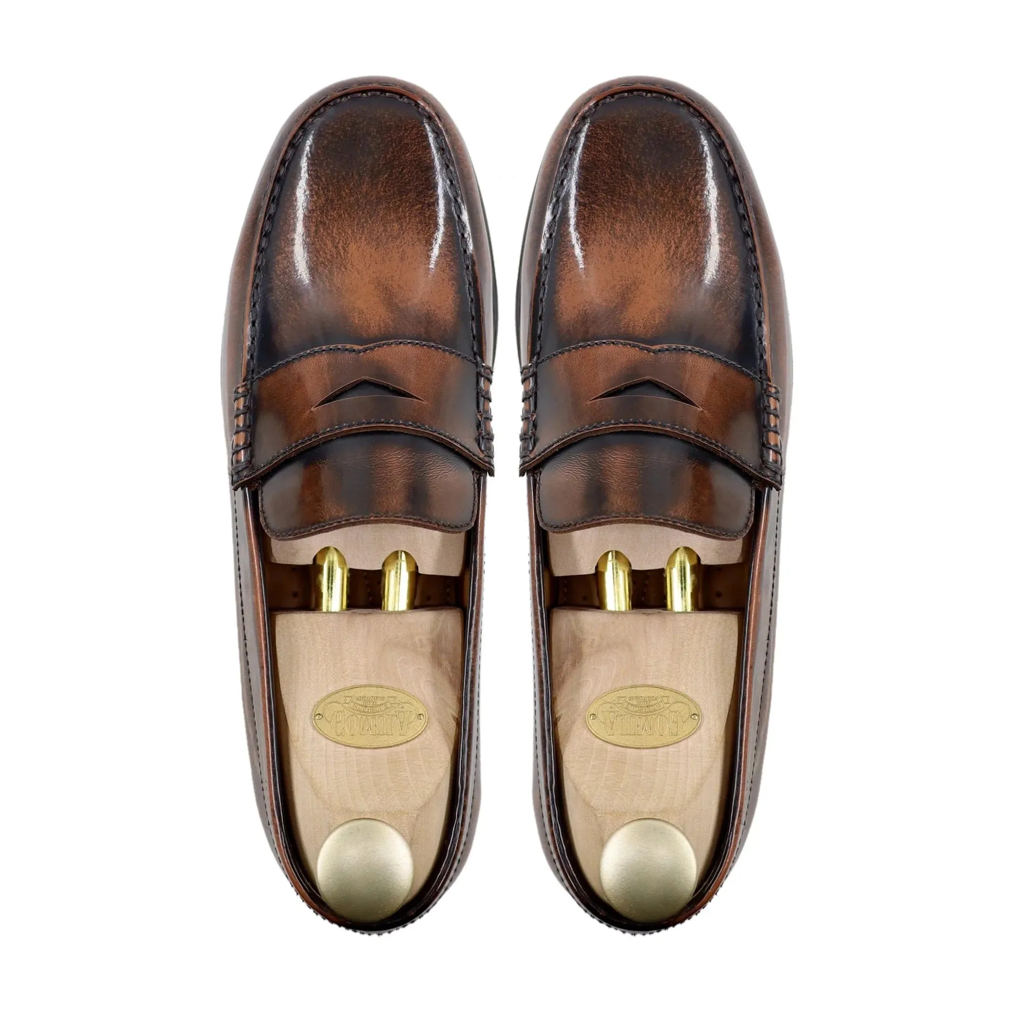 Bespoke Men's Patina Finish Calf Leather Brown Loafer