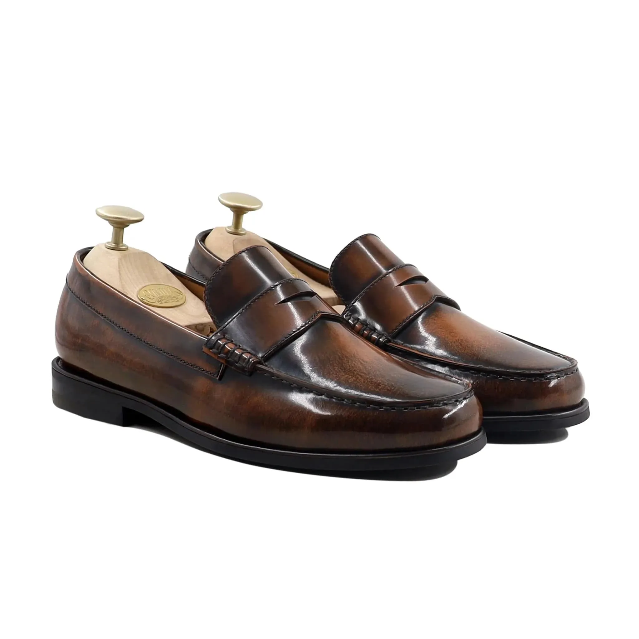 Bespoke Men's Patina Finish Calf Leather Brown Loafer