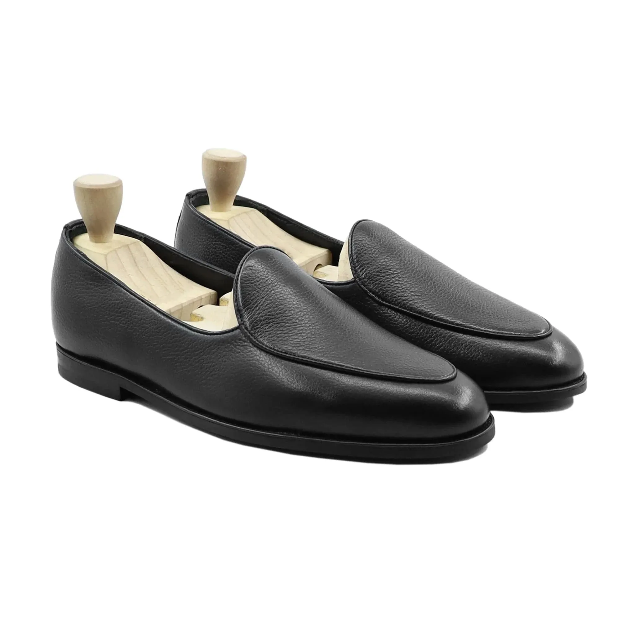 Bespoke Men's Pebbel Grain Leather Black Loafer