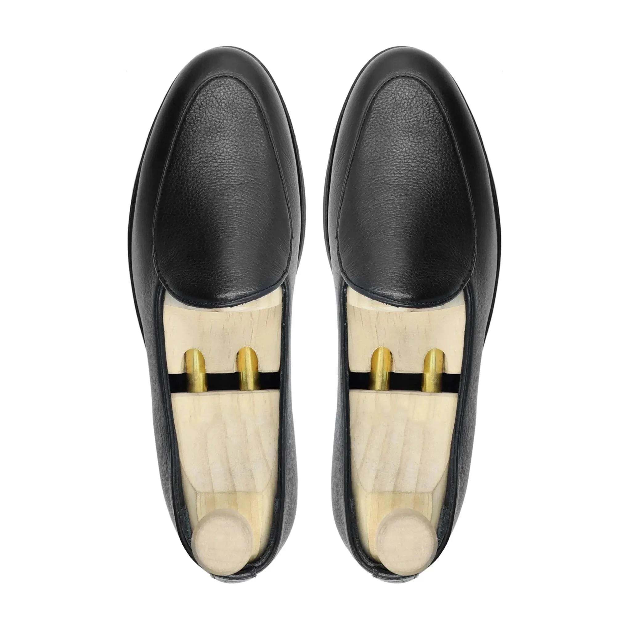 Bespoke Men's Pebbel Grain Leather Black Loafer