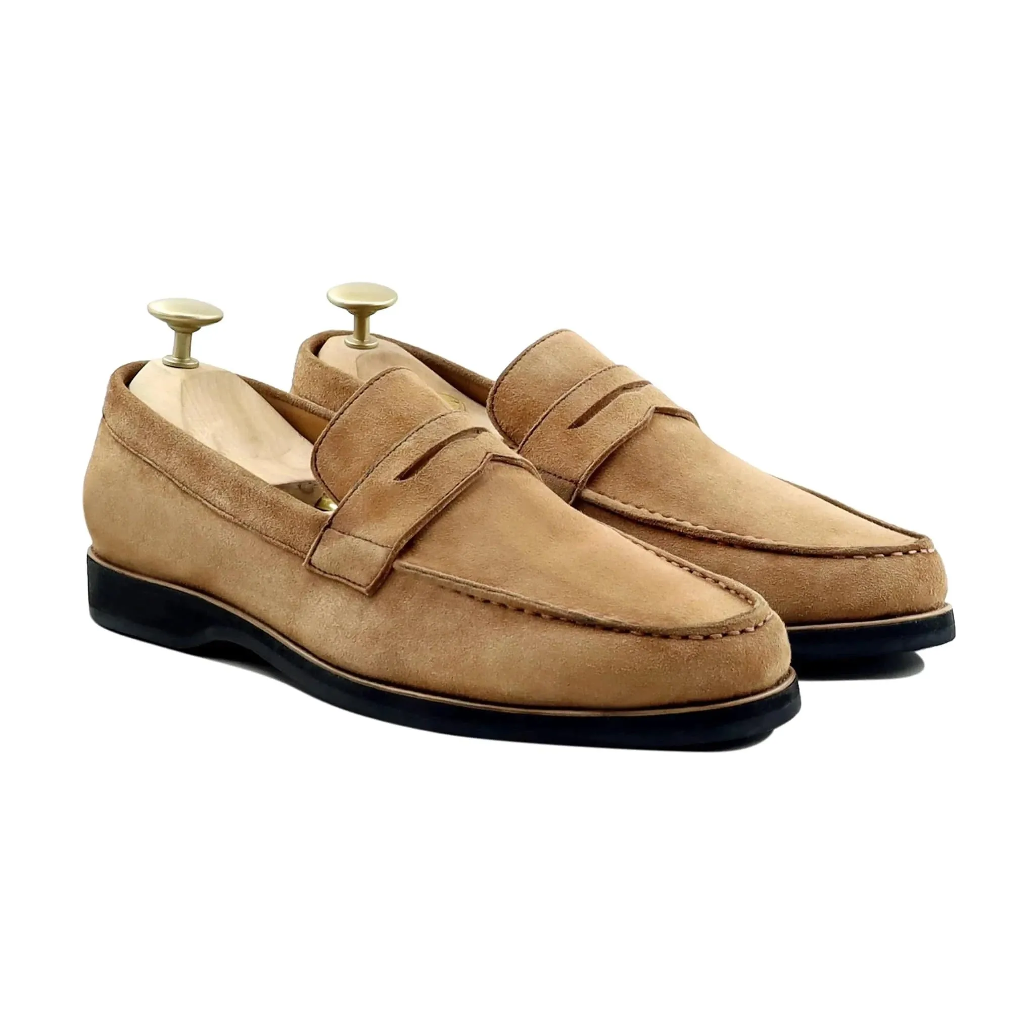 Bespoke Men's Suede Leather Camel Penny Loafer