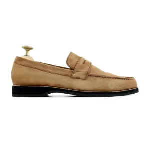 Bespoke Men's Suede Leather Camel Penny Loafer