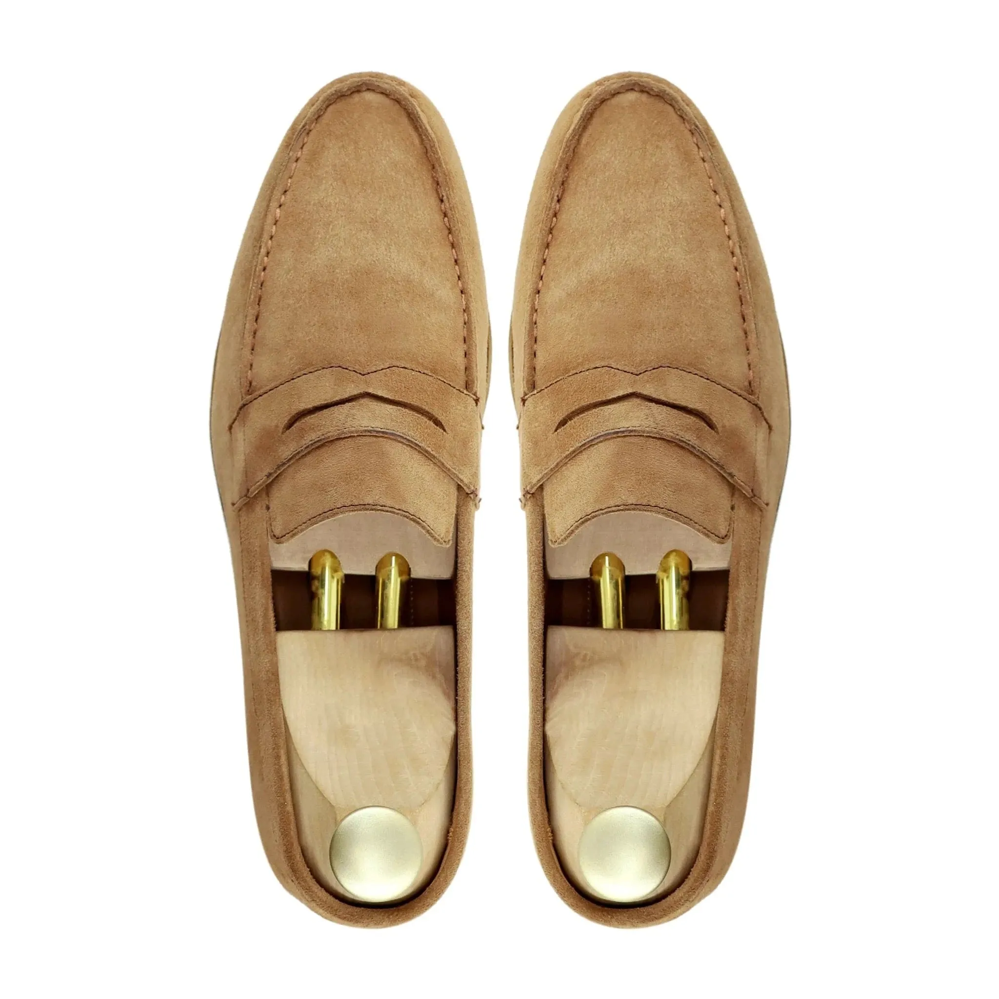 Bespoke Men's Suede Leather Camel Penny Loafer