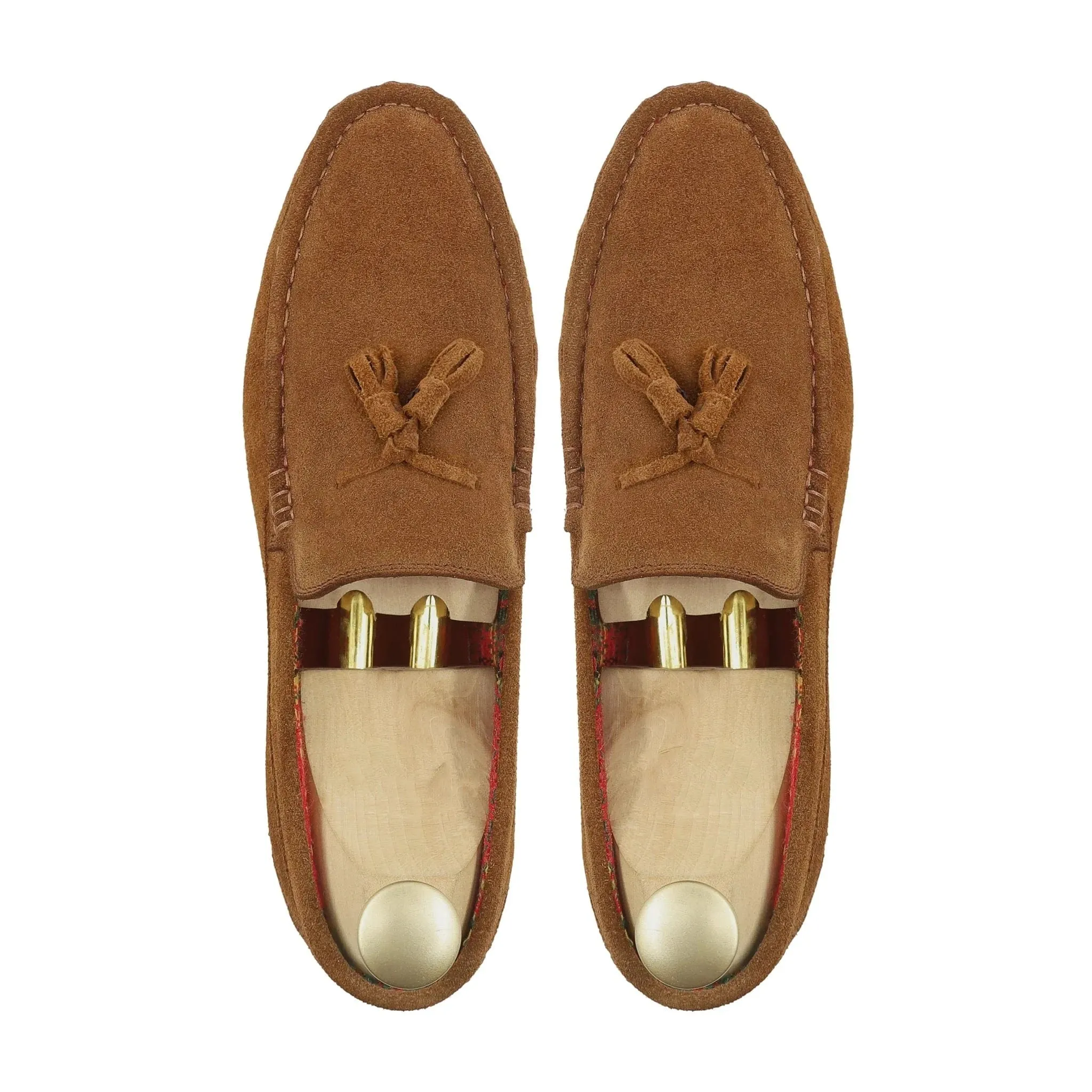 Bespoke Men's Suede Leather Cognac Tussel Loafer