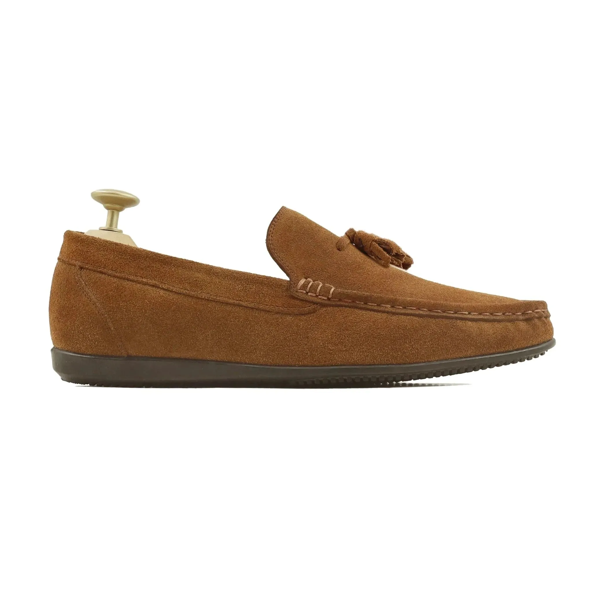 Bespoke Men's Suede Leather Cognac Tussel Loafer