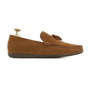 Bespoke Men's Suede Leather Cognac Tussel Loafer