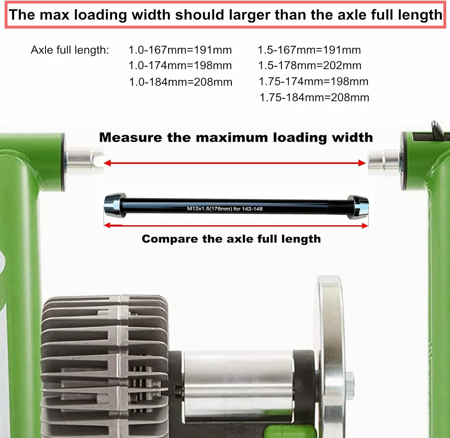 Bike Trainer Thru Axle Adapter 12MM Axle 1.0/1.5/1.75 Thread Pitch Multiple Length