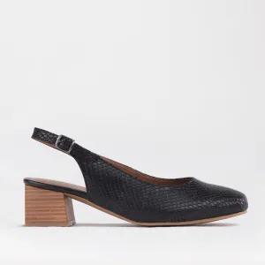 Block Heel Slingback in Black - 12595