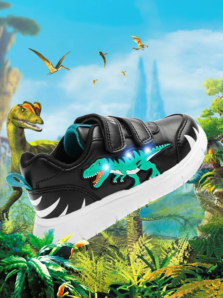 Boys Girls Cartoon Light up Shoes Children Dinosaur Sparkling Sneakers Sport Trainer for Little Kids Toddlers