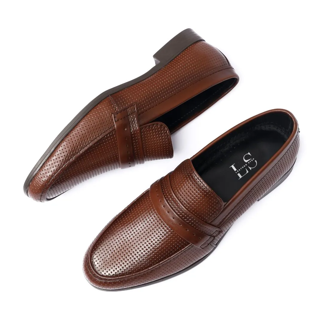 Brasilia - Men's Brown Pebble Grain Leather Loafer - LS-11