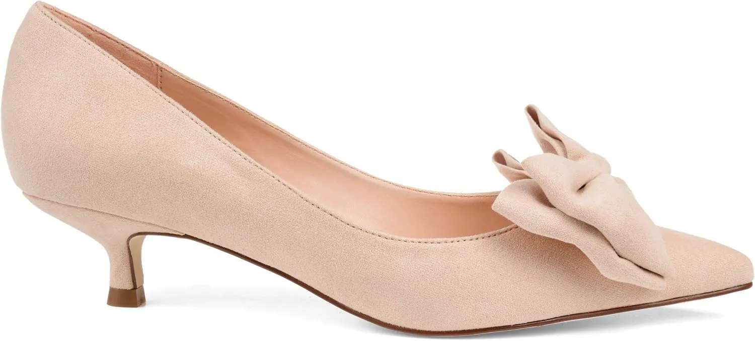 Brinley Co. Womens Pointed Toe Bow Pump Nude, 8 Regular US