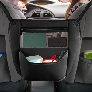 Car Net Pocket Handbag Holder Between Seats - Large Capacity Storage Bag Auto Purse & Tissue Holder for Front Seats Center Console - Leather Car Pocket Organizer Backseat Barrier for Kids Pet