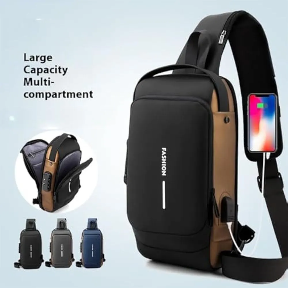 Carbon Fiber Streamline Anti-Theft Sling Bag, USB Charging Sport Sling,Waterproof Shoulder Backpack, for Daily Trips (Gray)