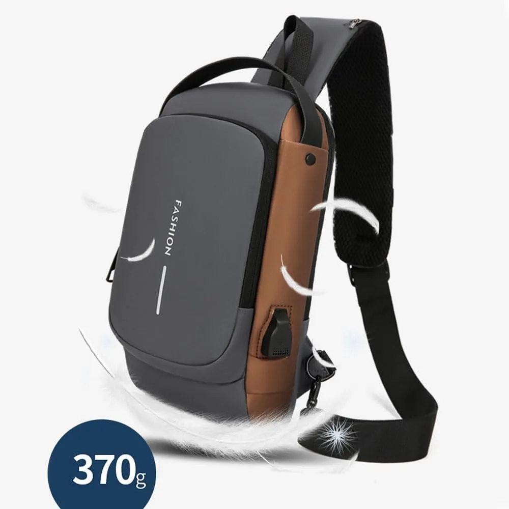 Carbon Fiber Streamline Anti-Theft Sling Bag, USB Charging Sport Sling,Waterproof Shoulder Backpack, for Daily Trips (Gray)