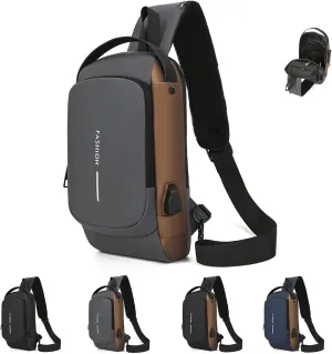 Carbon Fiber Streamline Anti-Theft Sling Bag, USB Charging Sport Sling,Waterproof Shoulder Backpack, for Daily Trips (Gray)