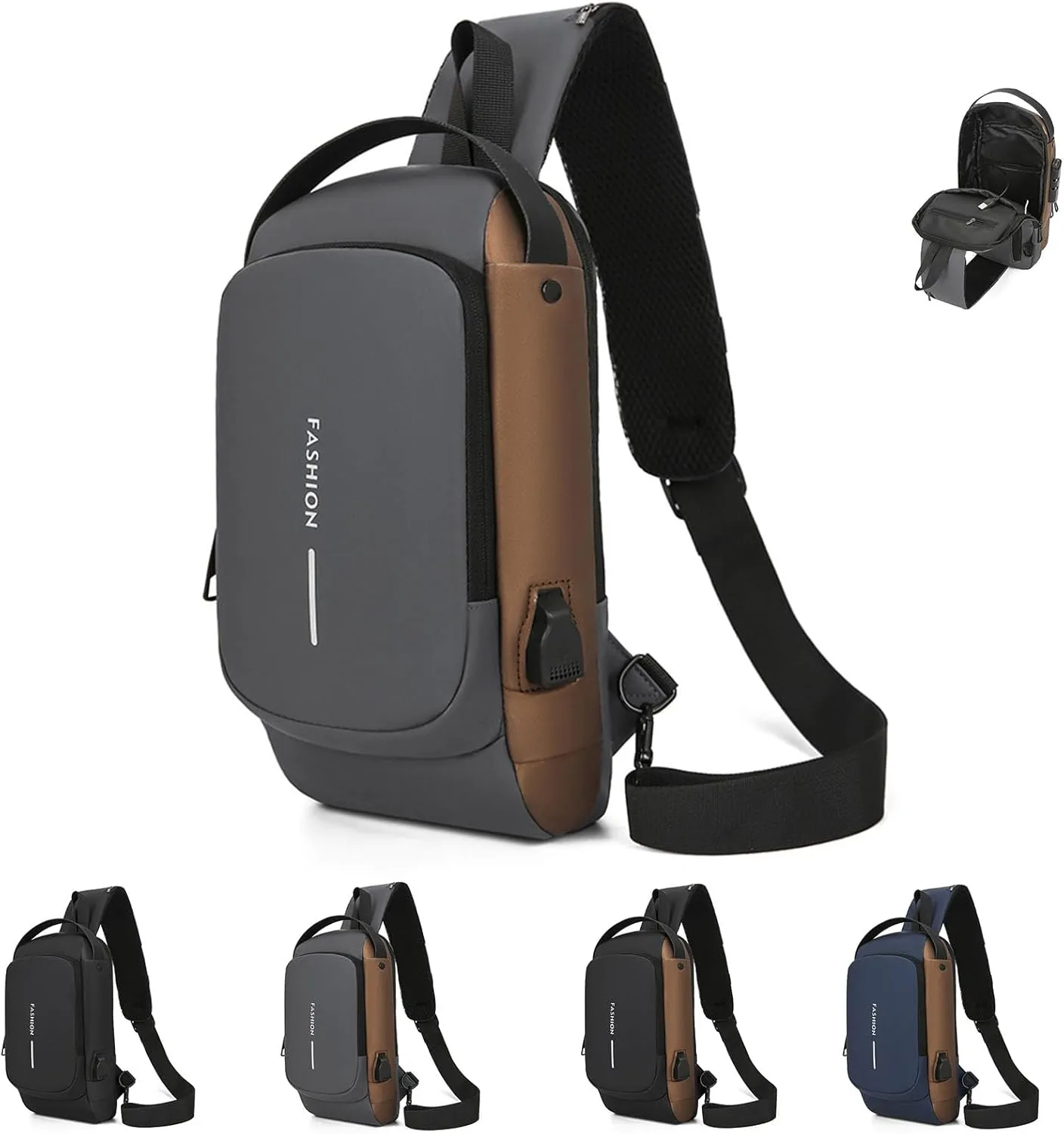 Carbon Fiber Streamline Anti-Theft Sling Bag, USB Charging Sport Sling,Waterproof Shoulder Backpack, for Daily Trips (Gray)