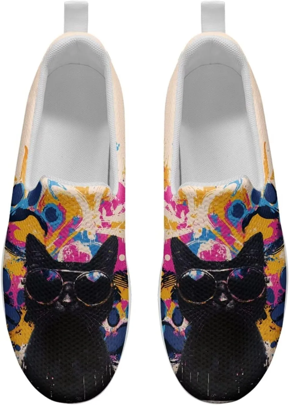Cat Pattern Walking Shoes Women Platform Loafers Casual Non-Slip Running Sneakers for Travel Gym Hiking