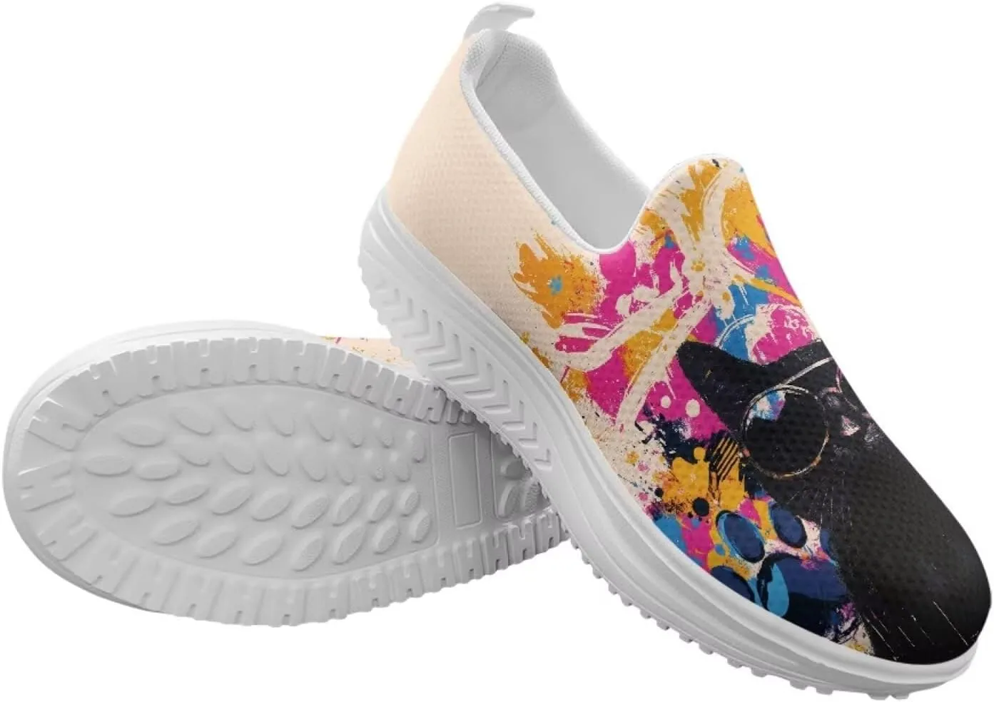 Cat Pattern Walking Shoes Women Platform Loafers Casual Non-Slip Running Sneakers for Travel Gym Hiking