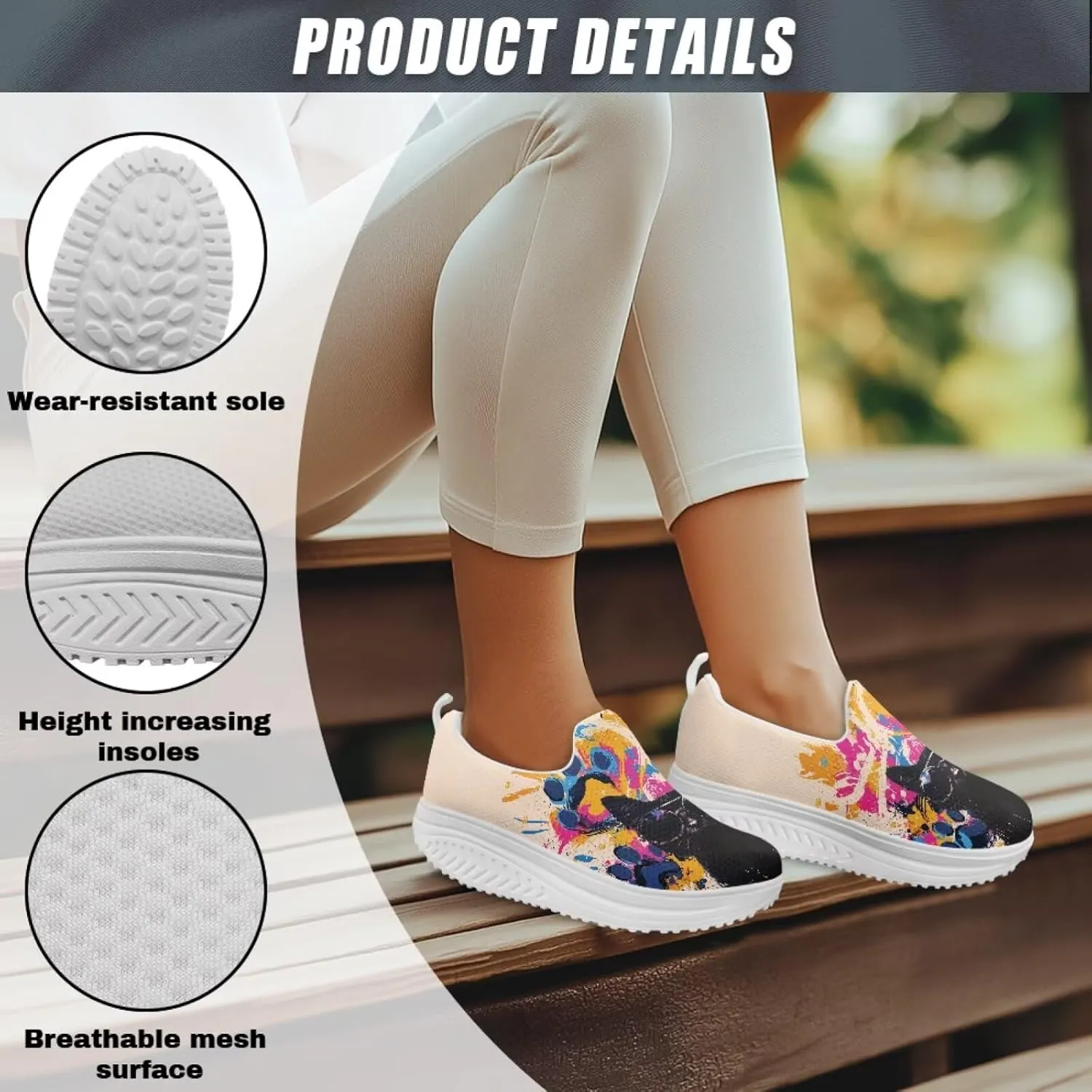Cat Pattern Walking Shoes Women Platform Loafers Casual Non-Slip Running Sneakers for Travel Gym Hiking