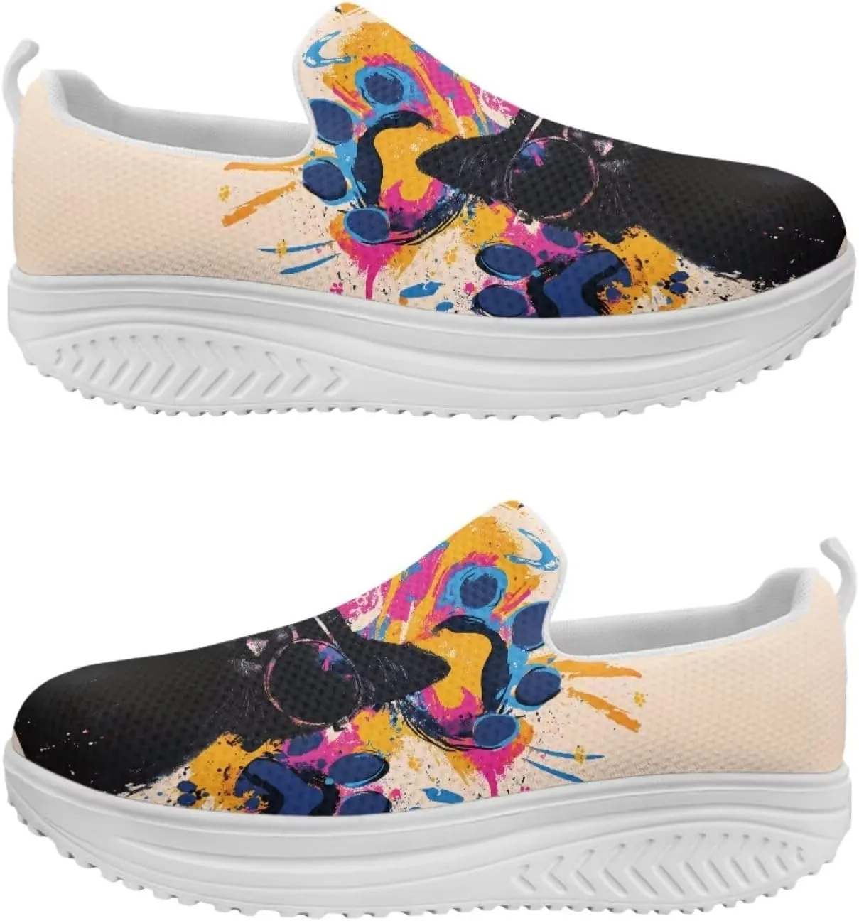 Cat Pattern Walking Shoes Women Platform Loafers Casual Non-Slip Running Sneakers for Travel Gym Hiking