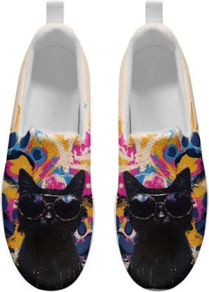 Cat Pattern Walking Shoes Women Platform Loafers Casual Non-Slip Running Sneakers for Travel Gym Hiking
