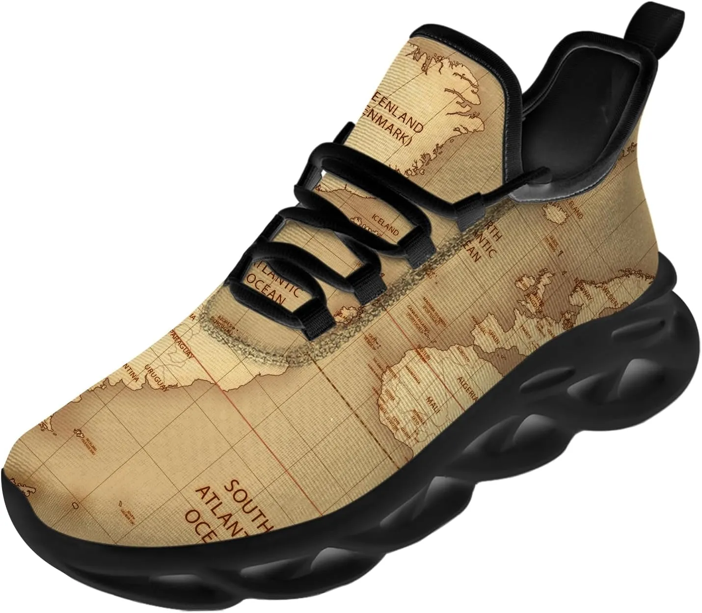 Ciadoon World Map Shoes for Women Men Road Running Walking Tennis Athletic Lightweight Sneakers World Flag Shoes Gifts for Men Women