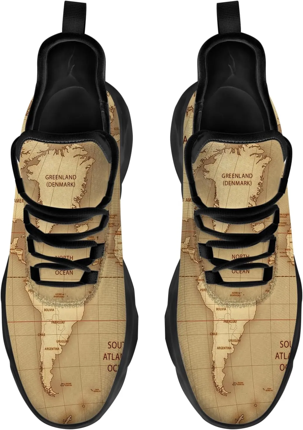 Ciadoon World Map Shoes for Women Men Road Running Walking Tennis Athletic Lightweight Sneakers World Flag Shoes Gifts for Men Women