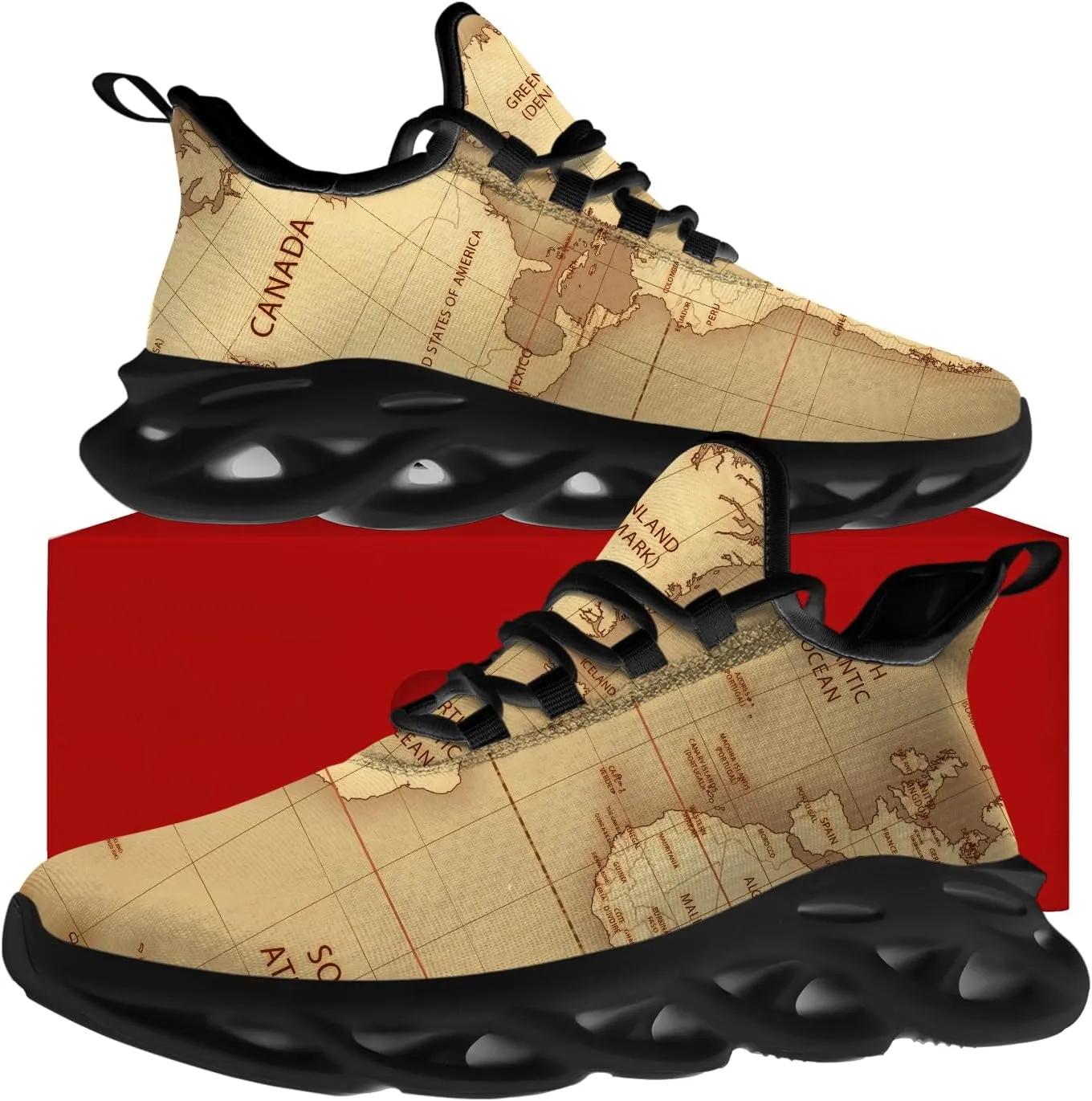Ciadoon World Map Shoes for Women Men Road Running Walking Tennis Athletic Lightweight Sneakers World Flag Shoes Gifts for Men Women