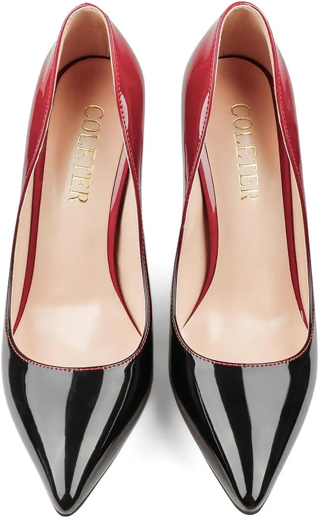 COLETER Women's Sexy Pointed Toe High Heels,4.72 inch/12cm Patent Leather Pumps,Wedding Dress Shoes,Cute Evening Stilettos