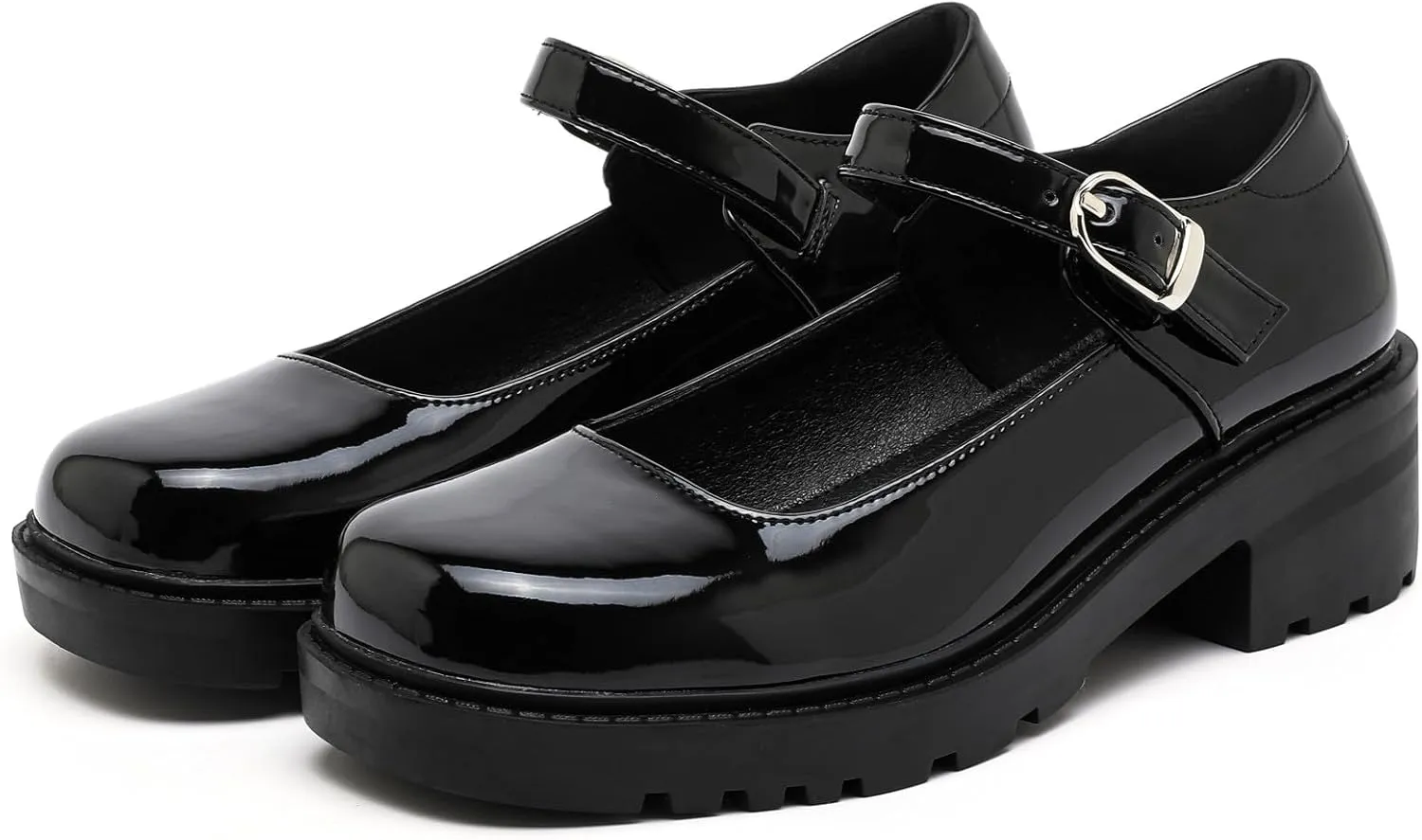 DADAWEN Women's Mary Jane Shoes Platform Oxford Shoes Leather Round Toe Chunky Heel Non-Slip Comfort Casual Dressy Girls School Work Shoes