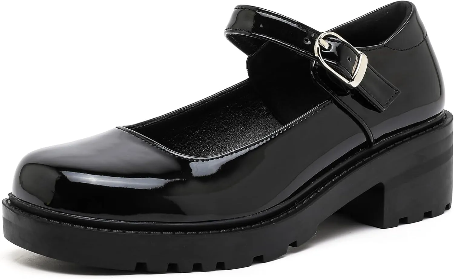 DADAWEN Women's Mary Jane Shoes Platform Oxford Shoes Leather Round Toe Chunky Heel Non-Slip Comfort Casual Dressy Girls School Work Shoes