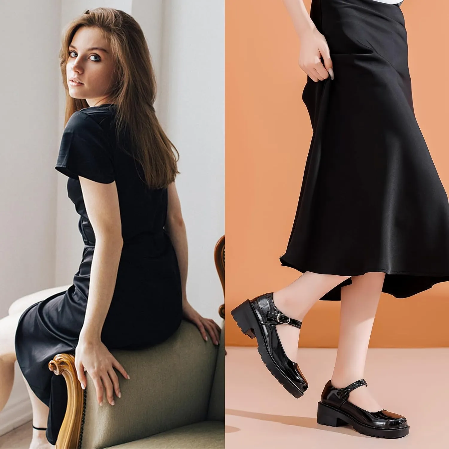 DADAWEN Women's Mary Jane Shoes Platform Oxford Shoes Leather Round Toe Chunky Heel Non-Slip Comfort Casual Dressy Girls School Work Shoes