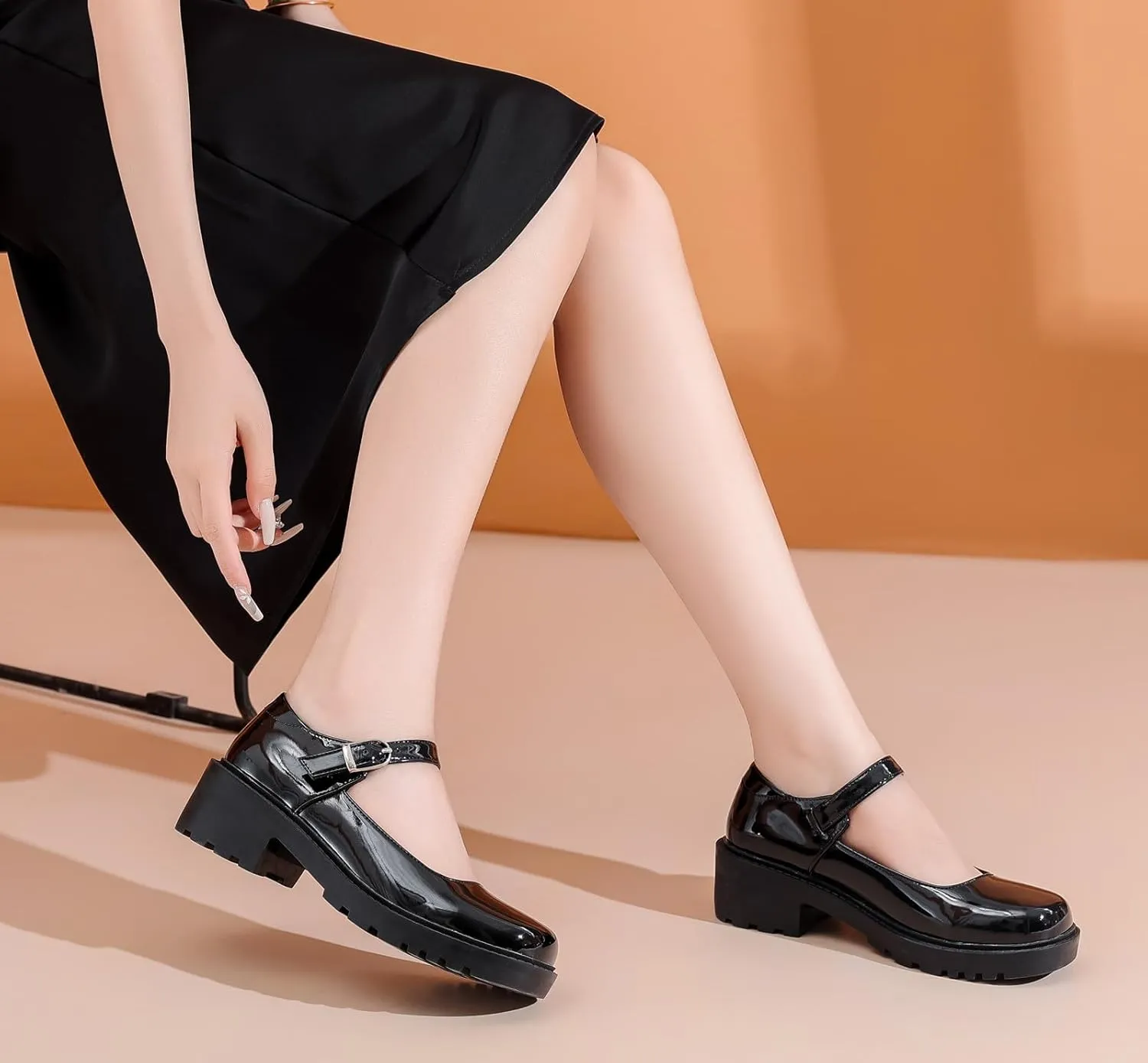 DADAWEN Women's Mary Jane Shoes Platform Oxford Shoes Leather Round Toe Chunky Heel Non-Slip Comfort Casual Dressy Girls School Work Shoes