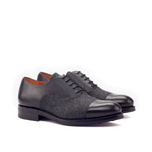 DapperFam Rafael in Dark Grey / Black Men's Flannel & Italian Full Grain Leather Oxford